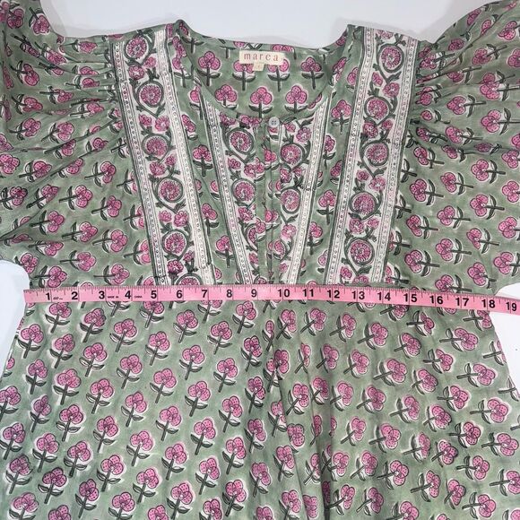 Marea Boho Floral Country Maxi Dress Peasant Garden Green Pink Women Sz 1 Small - Picture 8 of 11